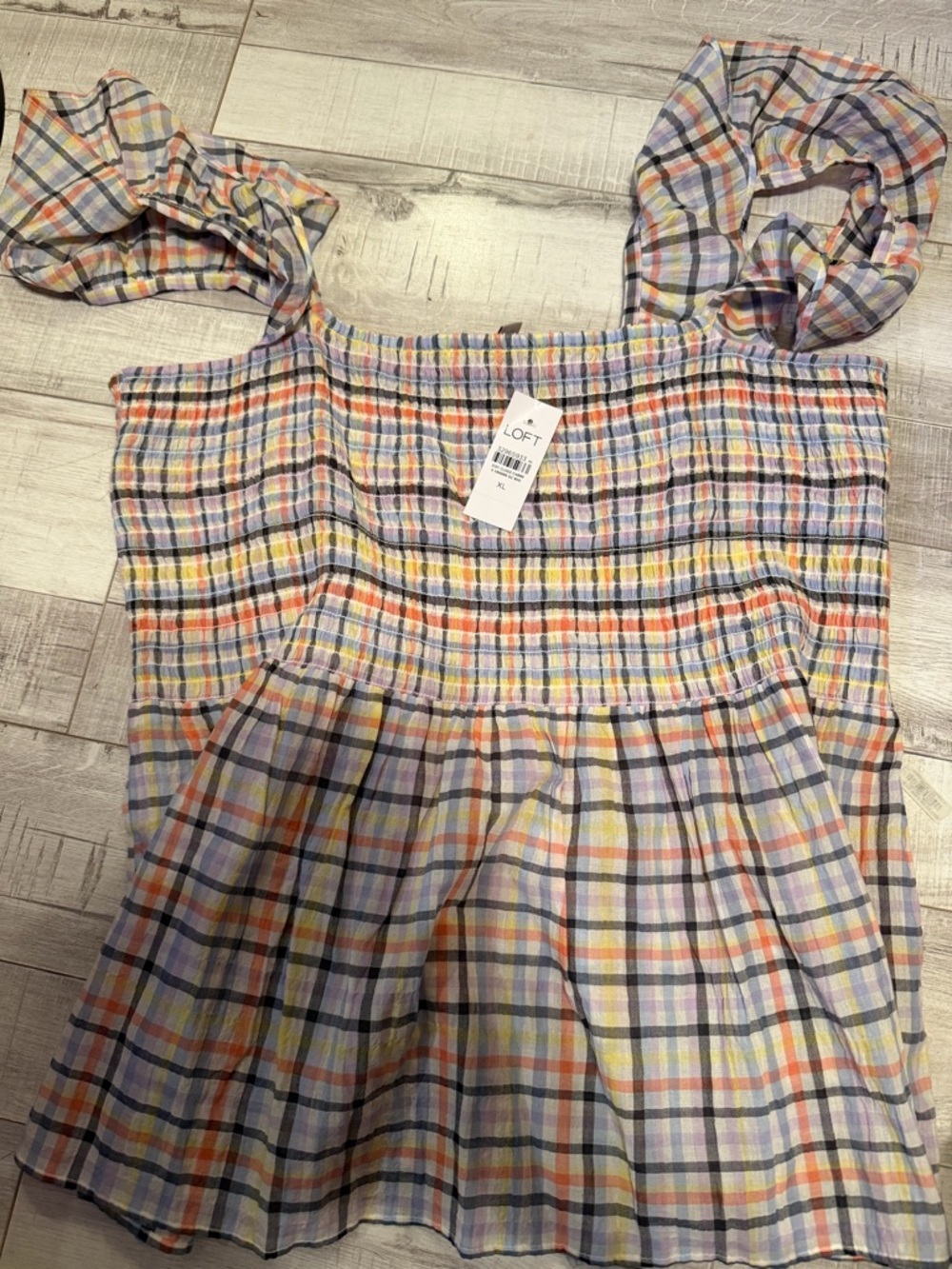 LOFT Pastel Plaid Smocked Top in Multi-Color